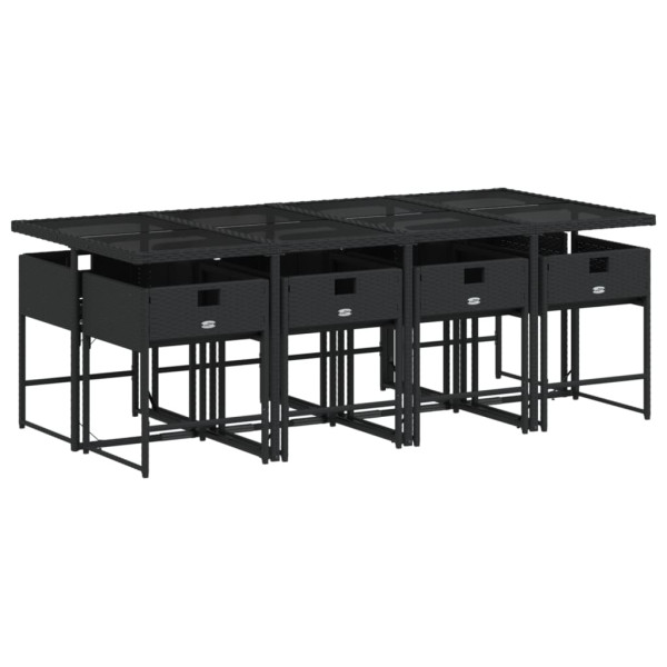 Set de comedor de jardín 9 pzas y cojines ratán sintético negro M 5