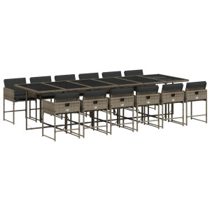 13 pcs conjunto jantar p/ jardim c/ almofadões vime PE cinzento H