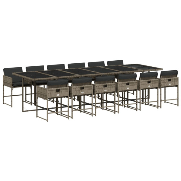 13 pcs conjunto jantar p/ jardim c/ almofadões vime PE cinzento M 2