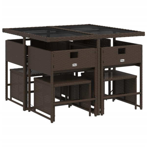 Set comedor para jardín 9 pzas y cojines ratán sintético marrón M 4