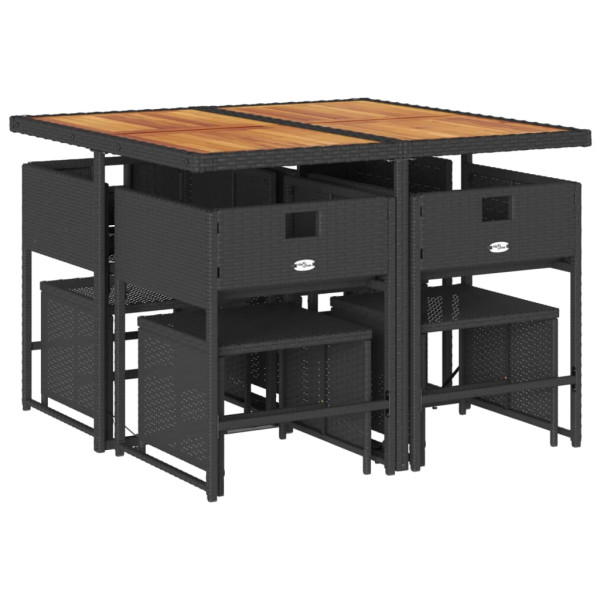 Set de comedor de jardín 9 pzas y cojines ratán sintético negro M 4