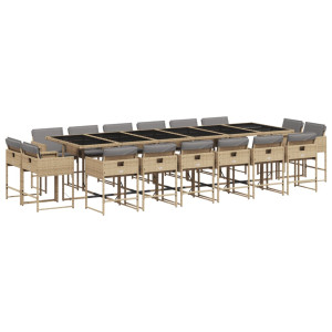 Set comedor de jardín 17 pzas con cojines ratán sintético beige H