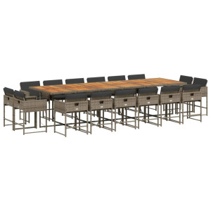 Set comedor de jardín 17 pzas y cojines ratán sintético gris H