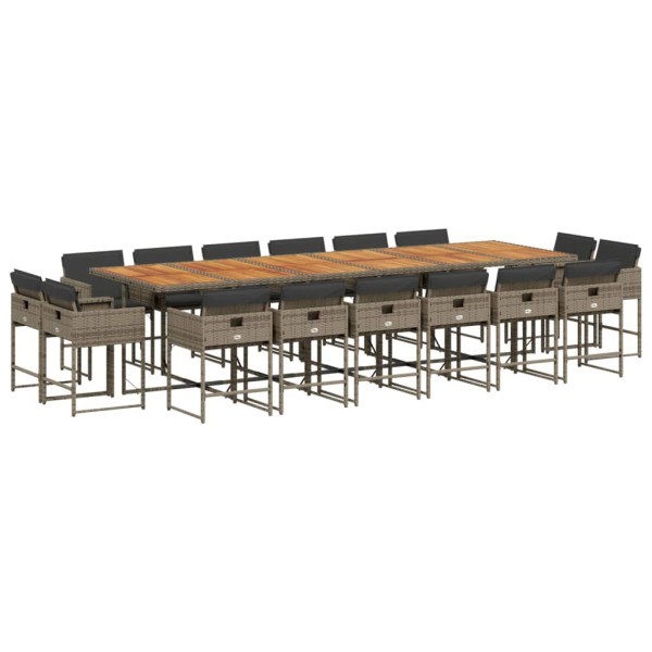 Set comedor de jardín 17 pzas y cojines ratán sintético gris M 2