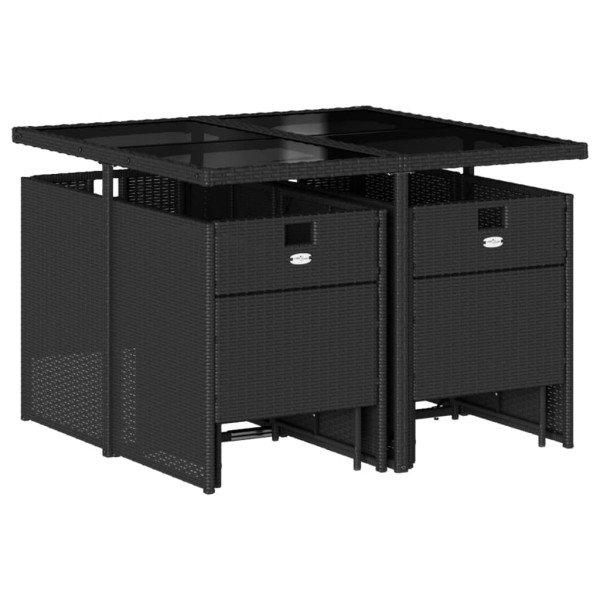 9 pcs conjunto de jantar p/ jardim c/ almofadões vime PE preto M 3