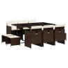 Set comedor de jardín 11 pzas y cojines ratán sintético marrón 2