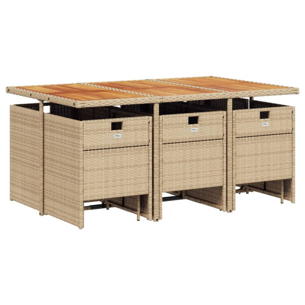 Set comedor de jardín 11 pzas con cojines ratán sintético beige M 3