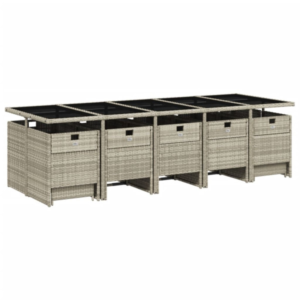 Set comedor jardín y cojines 15 pzas ratán sintético gris claro M 3