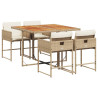 Set comedor de jardín 5 pzas con cojines ratán sintético beige 2