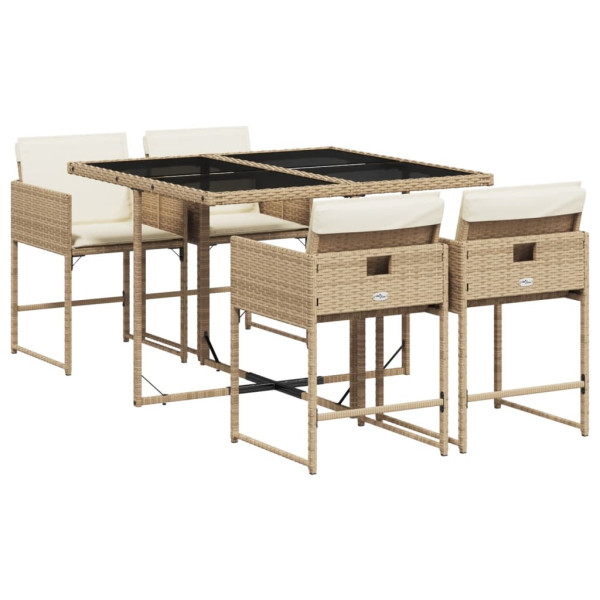 Set comedor de jardín 5 pzas con cojines ratán sintético beige M 2