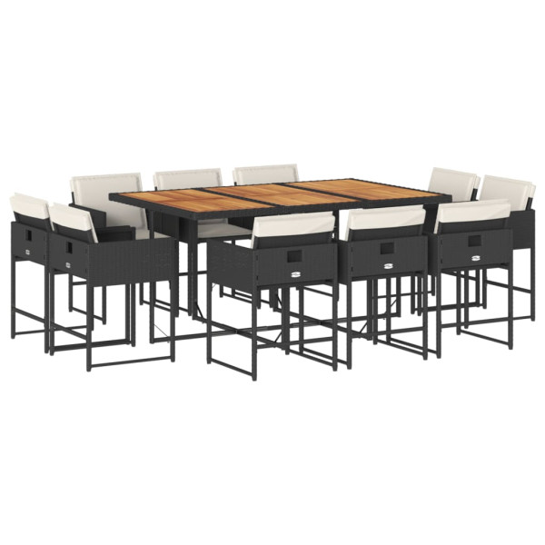 Set de comedor jardín 11 pzas con cojines ratán sintético negro M 2