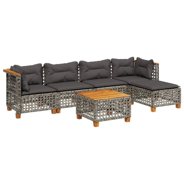 Set de muebles de jardín 6 pzas y cojines ratán sintético gris M 2