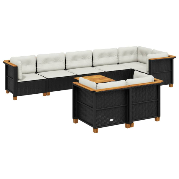 Set de sofás de jardín 8 piezas y cojines ratán sintético negro M 2