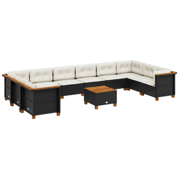 Set de sofás de jardín 11 pzas y cojines ratán sintético negro M 2