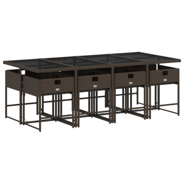 Set comedor para jardín 9 pzas y cojines ratán sintético marrón M 5