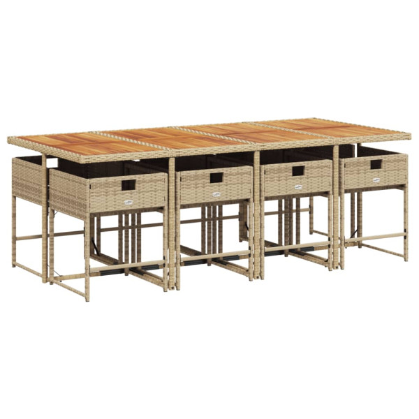 Set comedor de jardín 9 pzas con cojines ratán sintético beige M 5