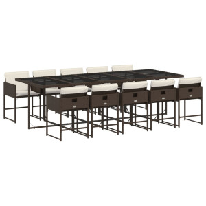 11 pcs conjunto jantar p/ jardim c/ almofadões vime PE castanho H