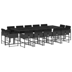 15 pcs conjunto de jantar p/jardim com almofadões vime PE preto H