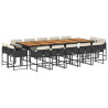 15 pcs conjunto de jantar p/jardim com almofadões vime PE preto 2