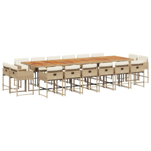 17 pcs conjunto de jantar p/ jardim c/ almofadões vime PE bege H