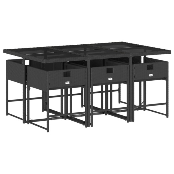 Set de comedor de jardín 7 pzas y cojines ratán sintético negro M 5