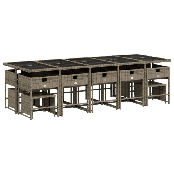 Set comedor de jardín con cojines 15 pzas ratán sintético gris M 5