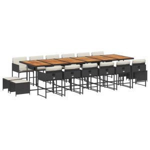 17 pcs conjunto de jantar p/ jardim c/ almofadões vime PE preto H