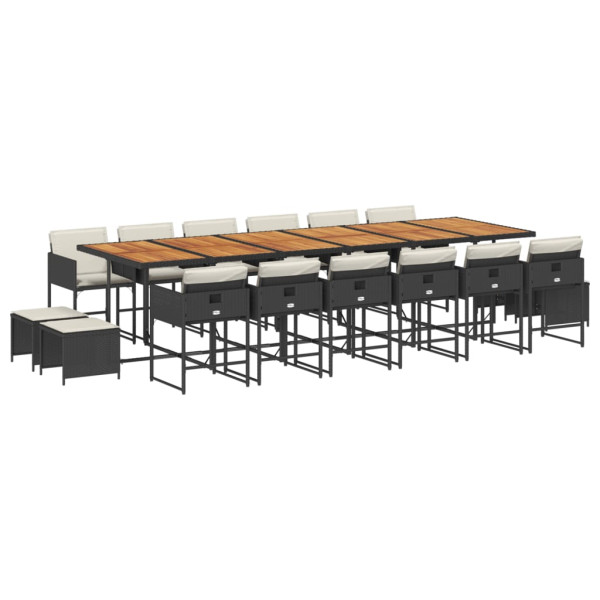 17 pcs conjunto de jantar p/ jardim c/ almofadões vime PE preto M 2