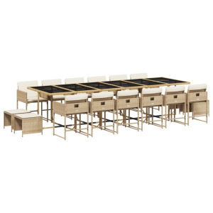 17 pcs conjunto de jantar p/ jardim c/ almofadões vime PE bege H