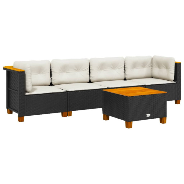 Set de muebles de jardín 5 pzas y cojines ratán sintético negro M 2