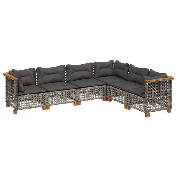 Set de muebles de jardín 6 pzas y cojines ratán sintético gris M 2