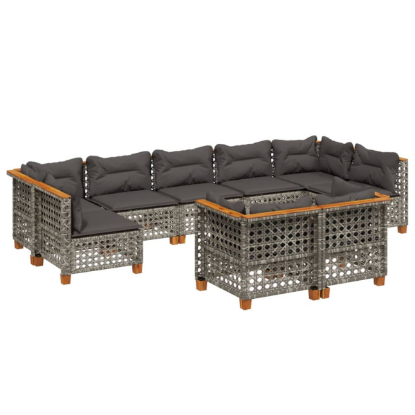 Set de muebles de jardín 9 pzas y cojines ratán sintético gris M 2