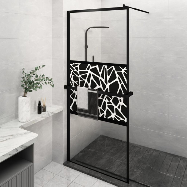 Mampara ducha con estante vidrio ESG y aluminio negro 90x195 cm D