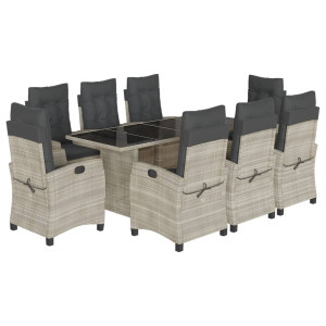 Set comedor de jardín 9 pzas cojines ratán sintético gris claro H