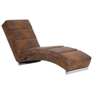 Chaise longue de massagens camurça artificial castanho H