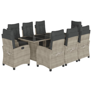 Set comedor de jardín 9 pzas cojines ratán sintético gris claro H