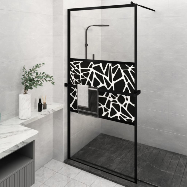 Mampara ducha con estante vidrio ESG y aluminio negro 115x195cm D