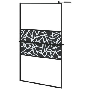 Mampara ducha con estante vidrio ESG y aluminio negro 115x195cm H
