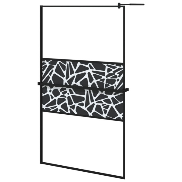 Mampara ducha con estante vidrio ESG y aluminio negro 115x195cm M 2