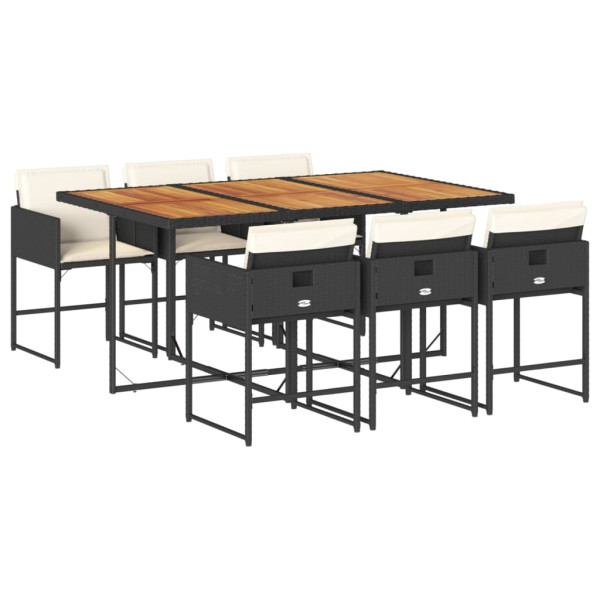 Set de comedor de jardín 7 pzas y cojines ratán sintético negro M 2