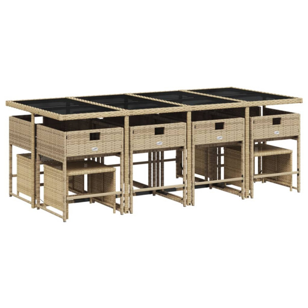 Set comedor de jardín con cojines 13 pzas ratán sintético beige M 5