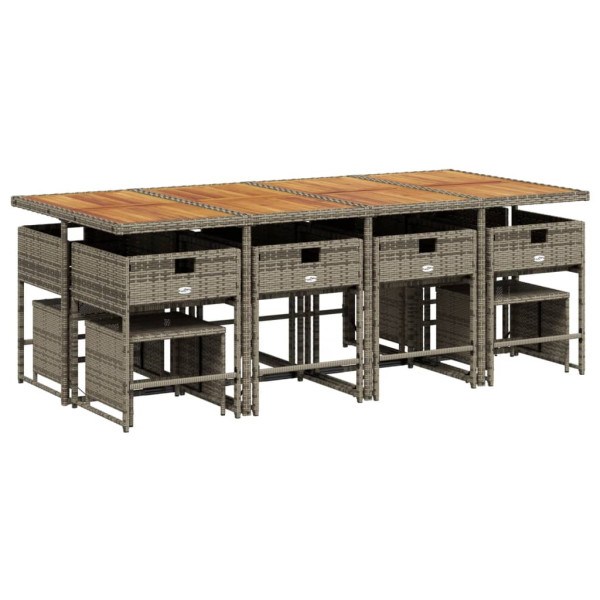 Set comedor de jardín con cojines 13 pzas ratán sintético gris M 5