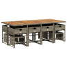 Set comedor de jardín con cojines 13 pzas ratán sintético gris 5