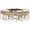 Set comedor de jardín 9 pzas con cojines ratán sintético beige 2