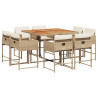 Set comedor de jardín 9 pzas con cojines ratán sintético beige 2