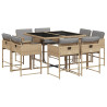 Set comedor de jardín 9 pzas con cojines ratán sintético beige 2