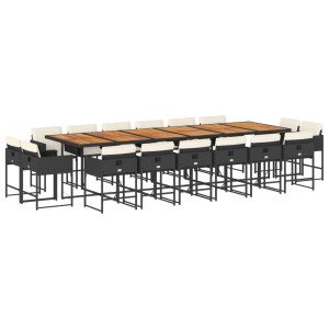 Set de muebles jardín 17 pzas con cojines ratán sintético negro H