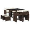 Set comedor para jardín 9 pzas y cojines ratán sintético marrón 2