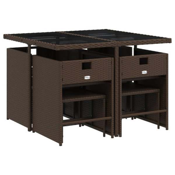 Set comedor para jardín 9 pzas y cojines ratán sintético marrón M 3