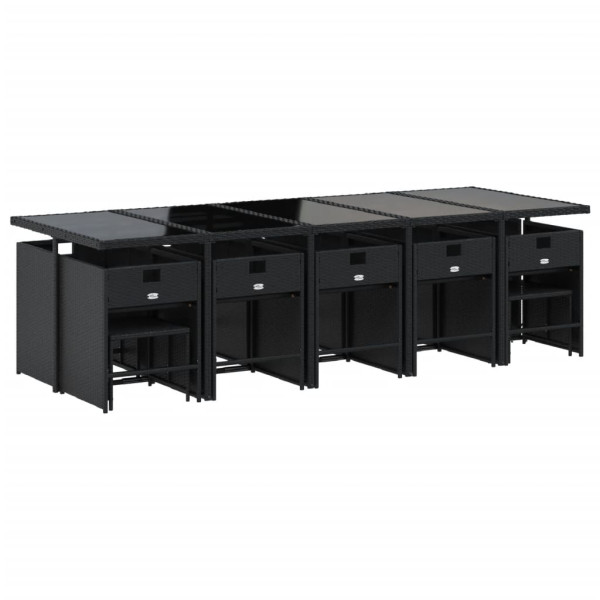 15 pcs conjunto de jantar p/jardim com almofadões vime PE preto M 3